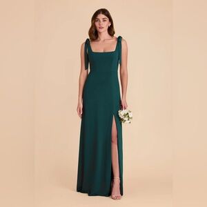Tie-Shoulder Emerald Maxi Dress with Side Slit- Birdie Grey Alex Dress